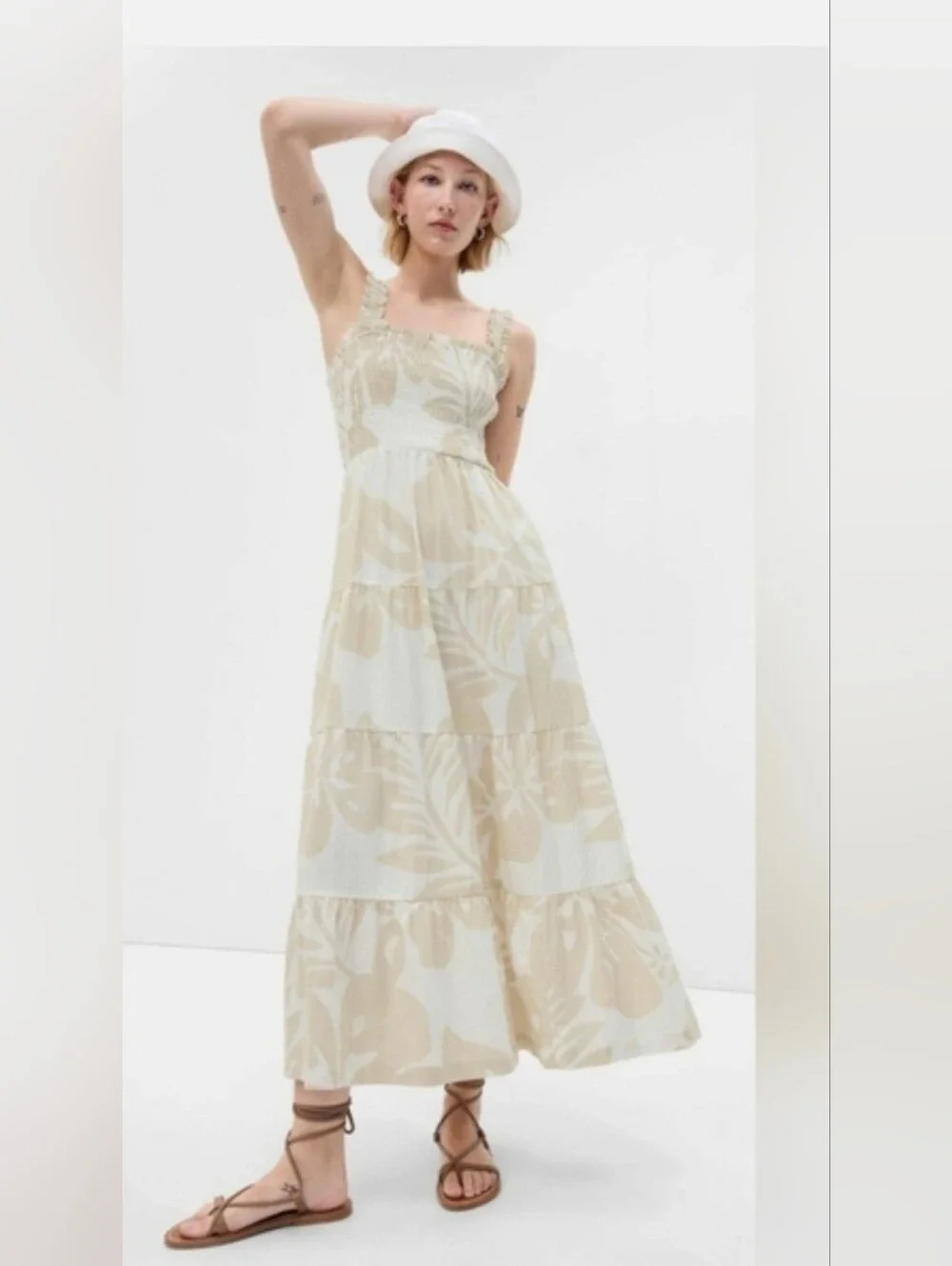 gap linen-blend square-neck maxi dress Linen-Blend Square-Neck Maxi Dress
